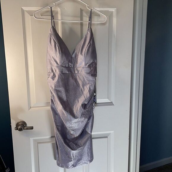 Macy's lavender with silver sparkles mini dress available in small and large - Picture 3 of 9